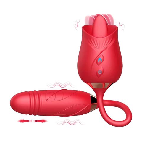 Imagen de Vibrador rosa con lengua estimuladora y bala a prueba de agua 2 en 1