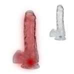 Imagen de Dildo consolador transparente con testículos, ventosa y  luces led cambian de color